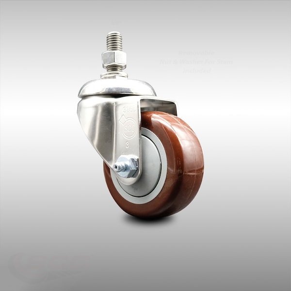 Service Caster 3 Inch 316SS Maroon Polyurethane Wheel Swivel 3/8 Inch Threaded Stem Caster SCC SCC-SS316TS20S314-PPUB-MRN-381615 - main